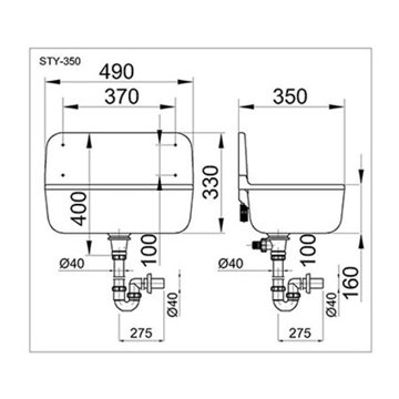 Slika Lavabo PVC Vindabona STY-350 490x350 mm beli komplet sa sifonom