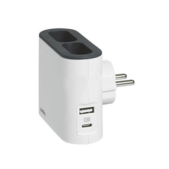 Slika Utikač ugaoni 2×2P + USB A+C Legrand 049401 (sa stalkom za telefon)