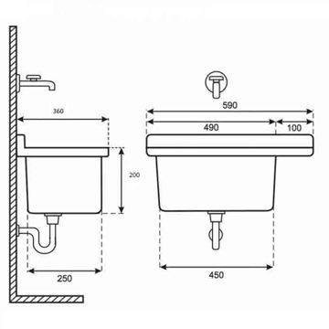 Slika Lavabo PVC Vindabona beli 600x360 mm sa sifonom i prelivom