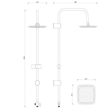 Slika Usponski tuš Minotti MUT-360 četvrtasti set sa tuš ružom 210 mm