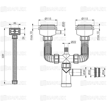 Slika Sifon za dvodelnu sudoperu KRUTI 2/1 sa prelivom F115 ISAFLEX (230 900)