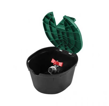 Okrugli plastični šaht sa ugrađenom slavinom 3/4 inča i zelenim poklopcem za dvorište