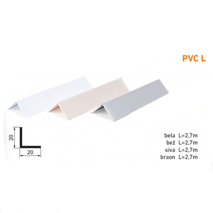 Slika PVC zastitna lajsna L -profil BELA 20x20 -  2.7 m