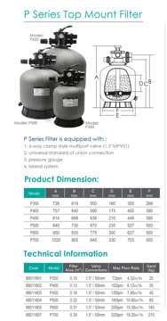 Slika Bazenski filter EMAUX P500 TOP 10.8 m³/h Ø500 mm