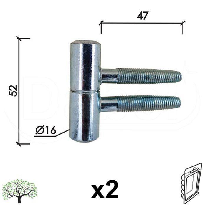 Slika Šarka uvrtna za vrata SP055 ZnB fi16x52/47mm (2kom) 60kg DBP1