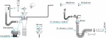 Slika Sifon sudopere fleksibilni Ø114 sa prelivom jednodelni S-11406