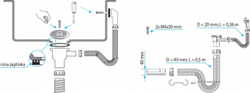 Slika Sifon sudopere fleksibilni sa prelivom jednodelni Ø60 S-00006