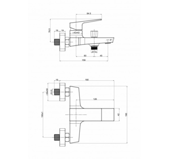 Slika Baterija za kadu Minotti Quadra New 1511B mat crna