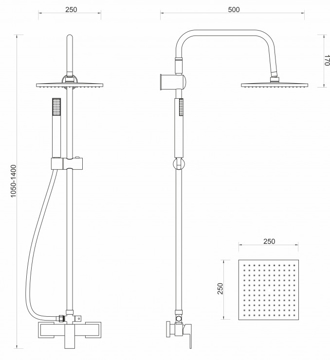 Slika Baterija za tuš Minotti Quadra New MUT-045B/1513CB sa usponskim tušem ruža 250x250 crna