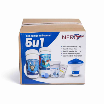 Komplet za održavanje bazena Diasa 5u1 sa hlor granulama, multi tabletama, plovkom i tester trakama