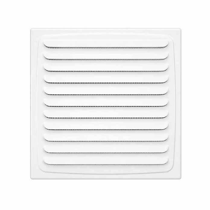 Bela ventilaciona rešetka 150x150 mm sa lamelama za ventilacione otvore i zidnu montažu