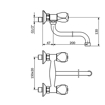 Slika Baterija Clasic za lavabo/sudoperu zidna KF01101 dvoručna pokretni izliv 200 mm