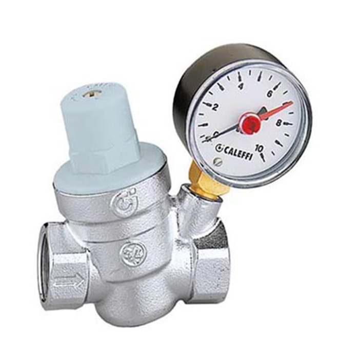 CALEFFI reducir pritiska 1/2 od niklovanog mesinga sa manometrom 0–10 bar, filterom i izmenjivim uloškom