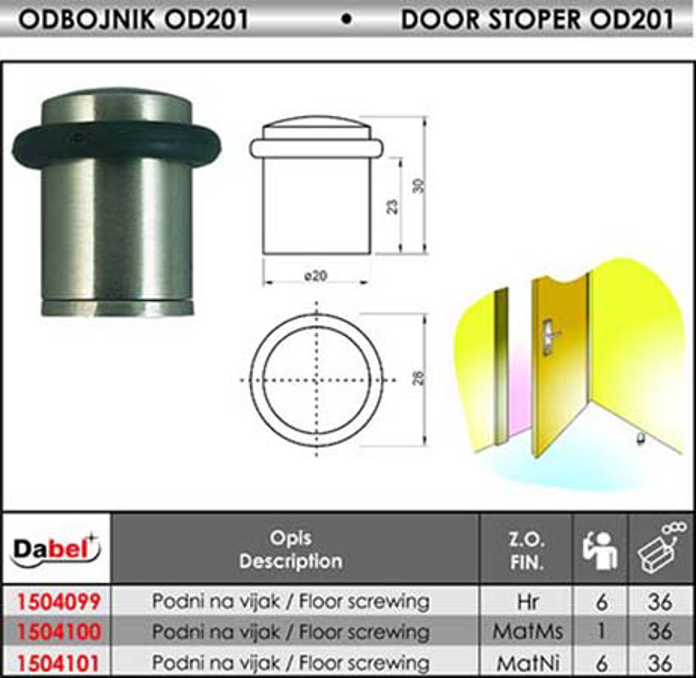Slika Odbojnik podni za vrata OD201 mat niklovani 20×30 mm 1504101
