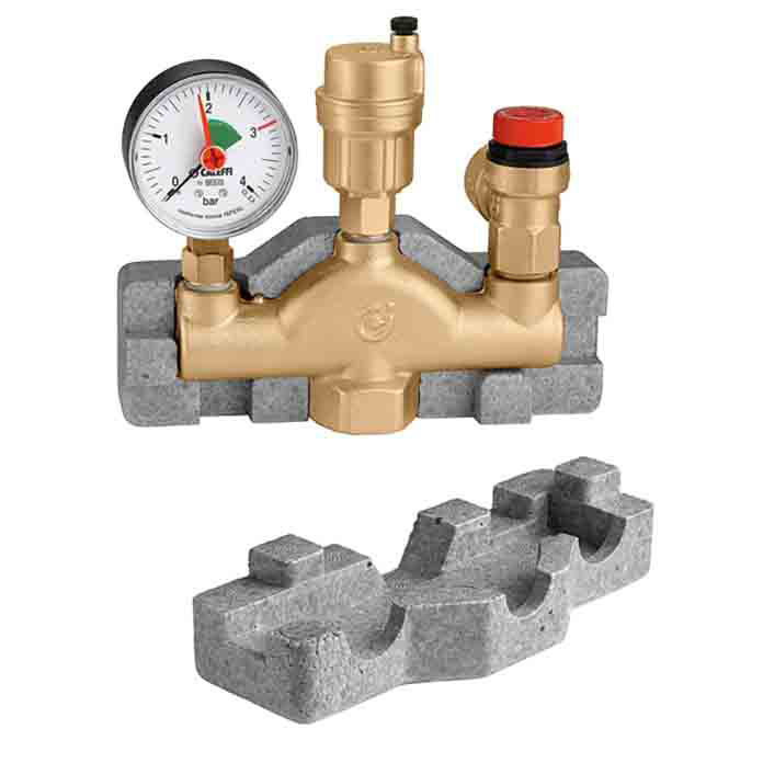 Kotlovska sigurnosna grupa CALEFFI 1 inč sa izolacijom, manometrom, sigurnosnim i odzračnim ventilom za sisteme grejanja