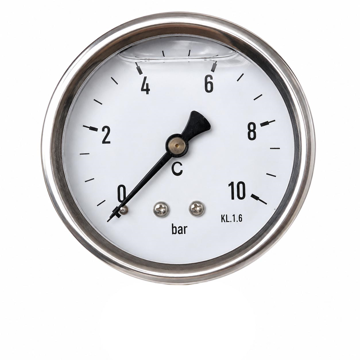 Aksijalni manometar sa glicerinom 0–10 bar, 1/4" spoljni navoj, prečnik Ø63 mm