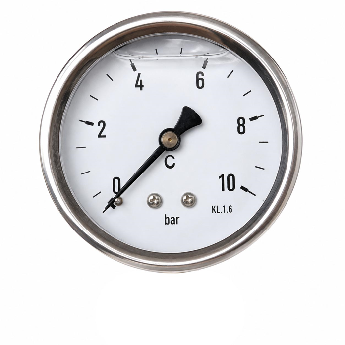 Aksijalni manometar sa glicerinom 0–10 bar, 1/4" spoljni navoj, prečnik Ø63 mm