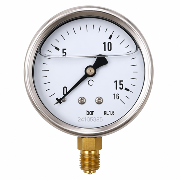 Radijalni manometar sa glicerinom 0–16 bar, 1/4" spoljni navoj, prečnik Ø63 mm