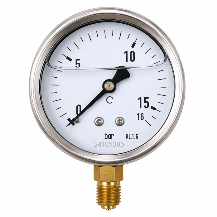 Radijalni manometar sa glicerinom 0–16 bar, 1/4" spoljni navoj, prečnik Ø63 mm