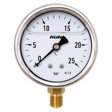 Radijalni manometar sa glicerinom 0–25 bar, 1/4" spoljni navoj, prečnik Ø63 mm