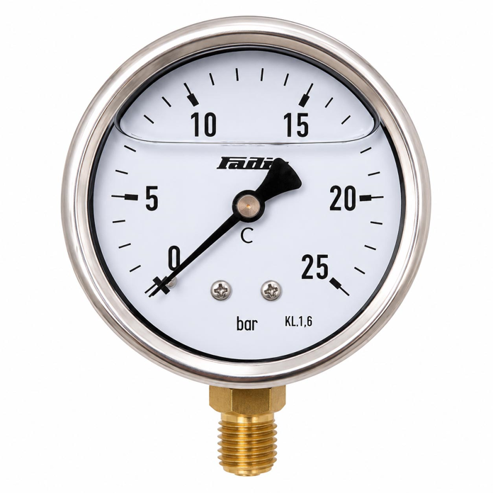 Radijalni manometar sa glicerinom 0–25 bar, 1/4" spoljni navoj, prečnik Ø63 mm