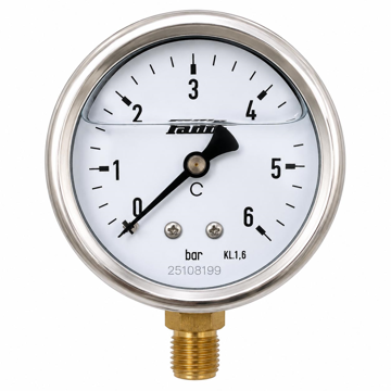 Radijalni manometar sa glicerinom 0–6 bar, 1/4" spoljni navoj, prečnik Ø63 mm