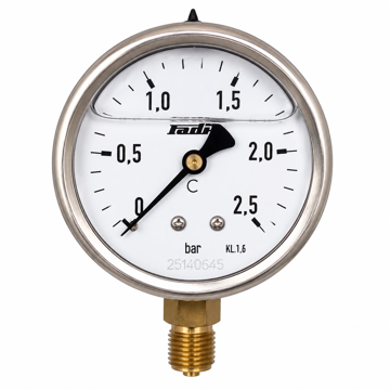 Radijalni manometar sa glicerinom 0–2,5 bar, 1/4" spoljni navoj, prečnik Ø63 mm