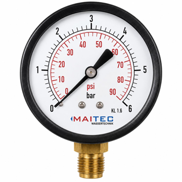 Radijalni manometar 0–6 bar sa 1/4" spoljnim navojem i prečnikom Ø63 mm