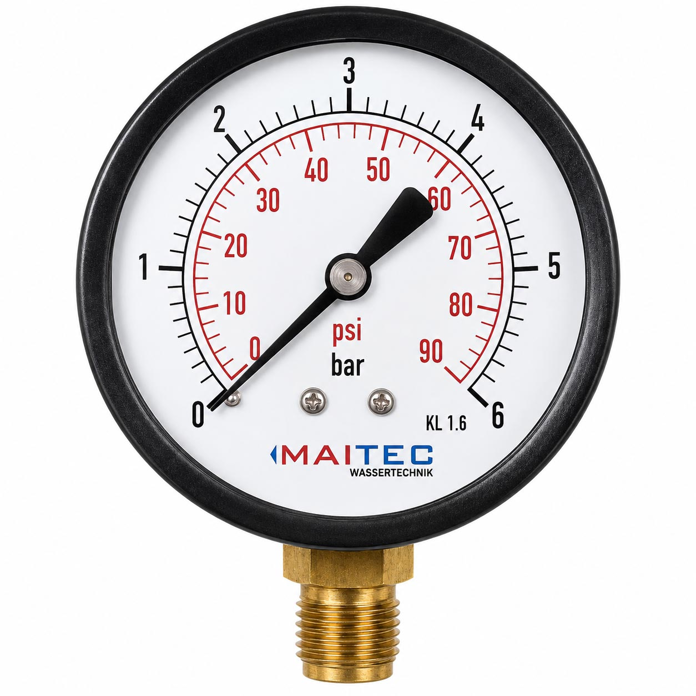 Radijalni manometar 0–6 bar sa 1/4" spoljnim navojem i prečnikom Ø63 mm