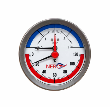 Slika Termomanometar aksijalni 0–6 bar 0–120°C 1/2" spoljni navoj Ø80 mm