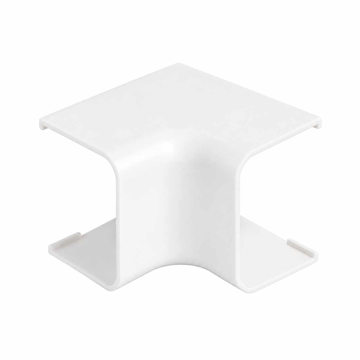 Beli VECAMCO unutrašnji ugaoni element za klima kanalicu 65x50 mm CPLUS, model 9801-112-08, prikazan iz ugla