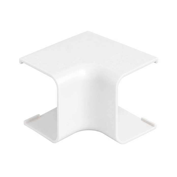 Beli VECAMCO unutrašnji ugaoni element za klima kanalicu 65x50 mm CPLUS, model 9801-112-08, prikazan iz ugla