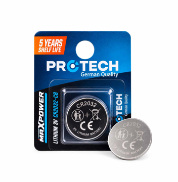 Baterija litijumska CR2032 3V PROTECH Max Power, dugmasta baterija kapaciteta do 240 mAh, prodaja na komad