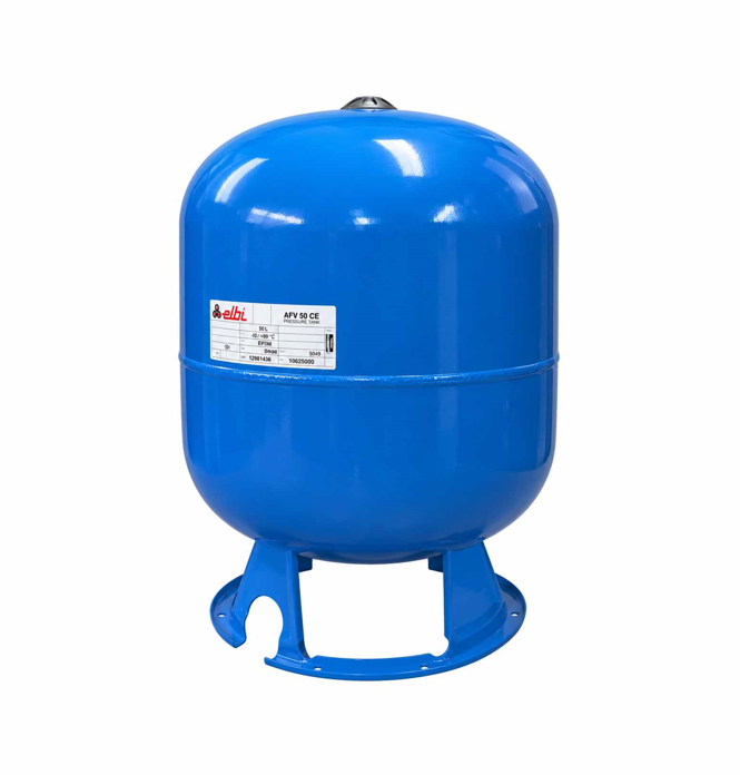 Plava podna hidroforska posuda ELBI AFV 50 CE zapremine 50 litara, maksimalnog pritiska 10 bar, sa EPDM membranom, visine 60 cm i prečnika 45 cm
