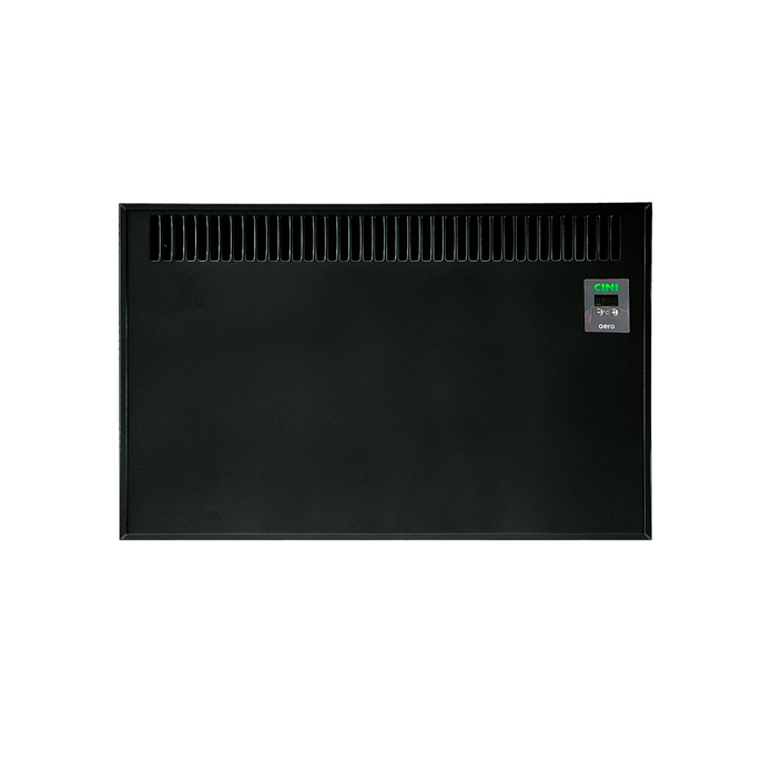 Crni električni radijator CINI Aero D20 snage 2000 W sa digitalnim termostatom, širine 900 mm, za grejanje prostorija 17–22 m²