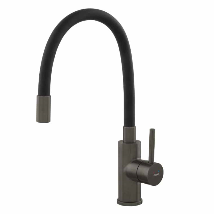 Baterija za sudoperu Ferro Zumba Inox BZA4BSSGM sa telom u Gun Metal završnoj obradi i crnim fleksibilnim izlivom